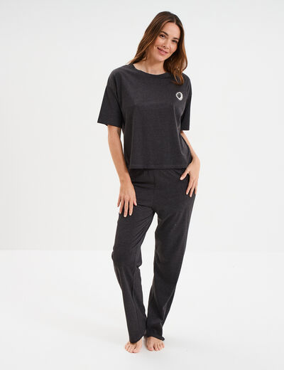 Ensemble pyjama pantalon et t-shirt gris foncé femme