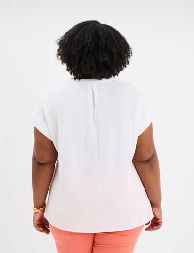Blouse droite gaze de coton col tunisien blanc femme grande taille