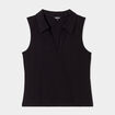 T-shirt coton sans manches col polo noir femme