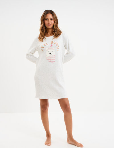 Chemise de nuit manches longues gris clair femme