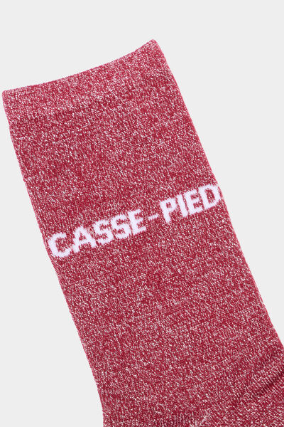 Chaussettes &agrave; fils m&eacute;tallis&eacute;s mi-hautes rouge femme
