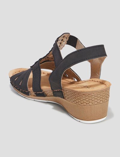 Sandales compensées cuir Confortissimo noir femme