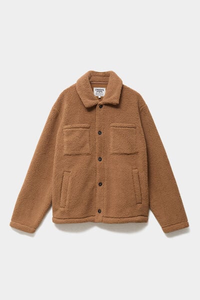 Veste sherpa polaire boutonn&eacute;e marron homme
