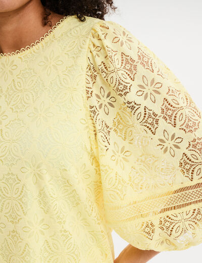 Blouse dentelle manches 3/4 jaune clair femme