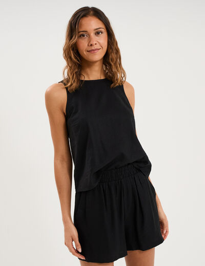 Blouse sans manches lin m&eacute;lang&eacute; noir femme