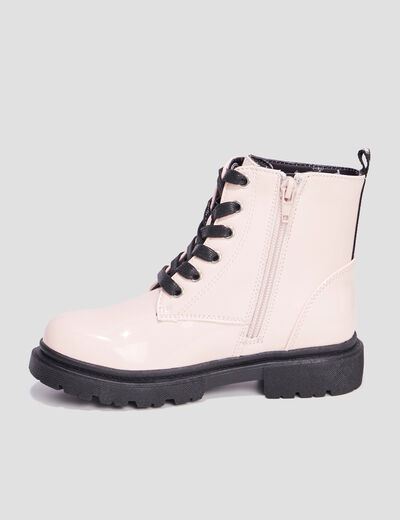 Bottines crantées zippées à paillettes rose fille