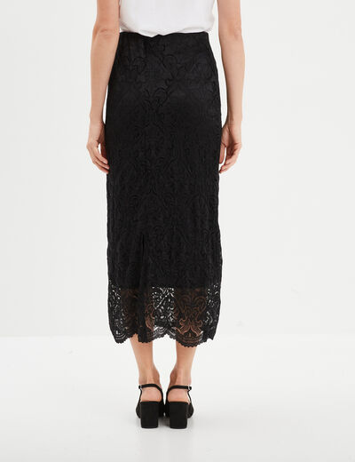 Jupe midi dentelle noir femme