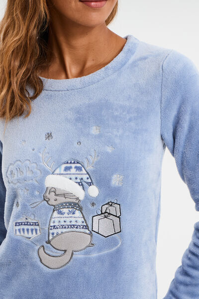 Ensemble pyjama pantalon effet velours bleu clair femme