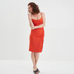 Robe froncée col bénitier à coques orange femme