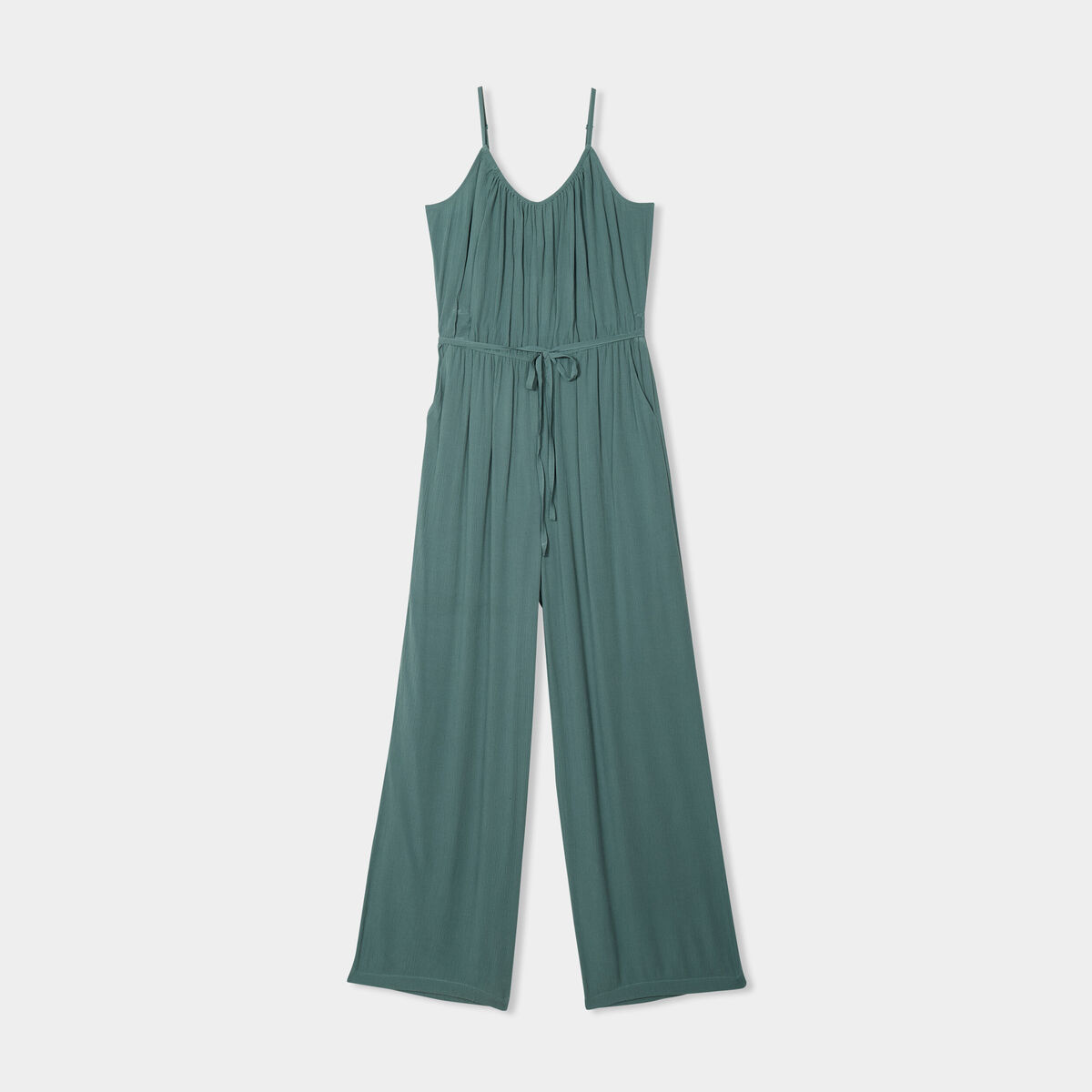 Combinaison pantalon fluide en crêpe vert foncé femme