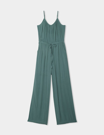 Combinaison pantalon fluide en crêpe vert foncé femme