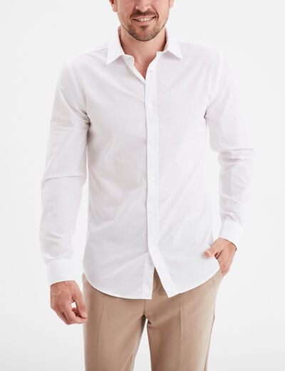 Chemise coupe ajustée manches longues blanc homme