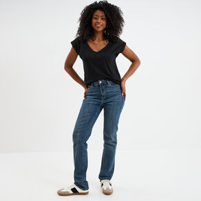 T-shirt col en V dentelle épaules et dos noir femme