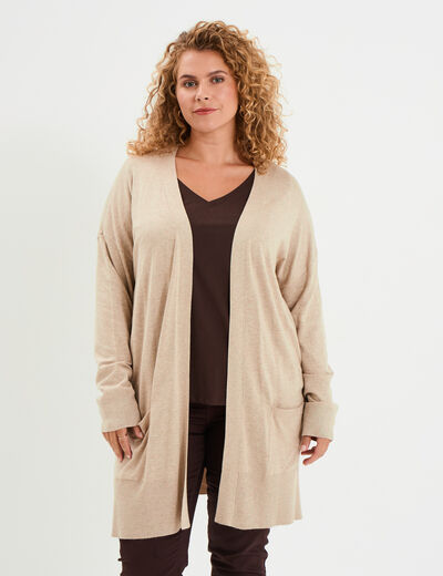 Gilet long avec poches beige femme grande taille