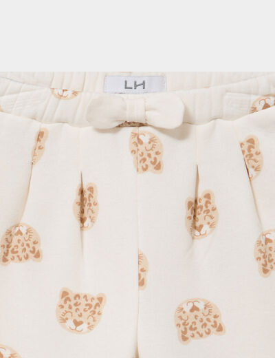 Pantalon de jogging molleton &agrave; noeud ecru b&eacute;b&eacute; fille