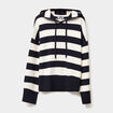 Pull &agrave; capuche manches longues bleu marine femme