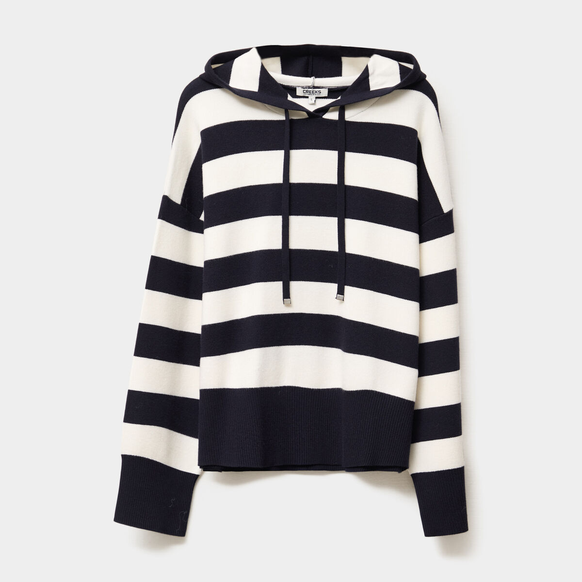 Pull &agrave; capuche manches longues bleu marine femme