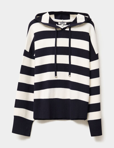 Pull à capuche manches longues bleu marine femme