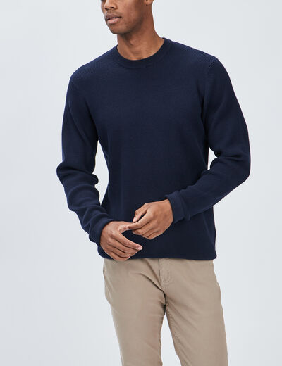 Pull avec col rond à relief bleu marine homme