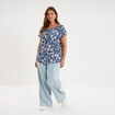 T-shirt gaufr&eacute; avec manches &agrave; noeuds bleu marine femme grande taille