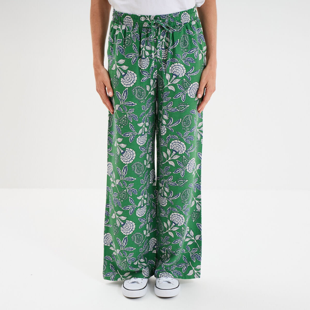 Pantalon lage taille élastiquée vert menthe femme