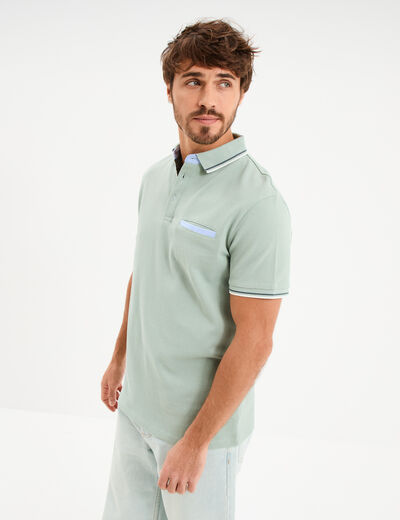 Polo piqu&eacute; manches courtes coton vert pastel homme