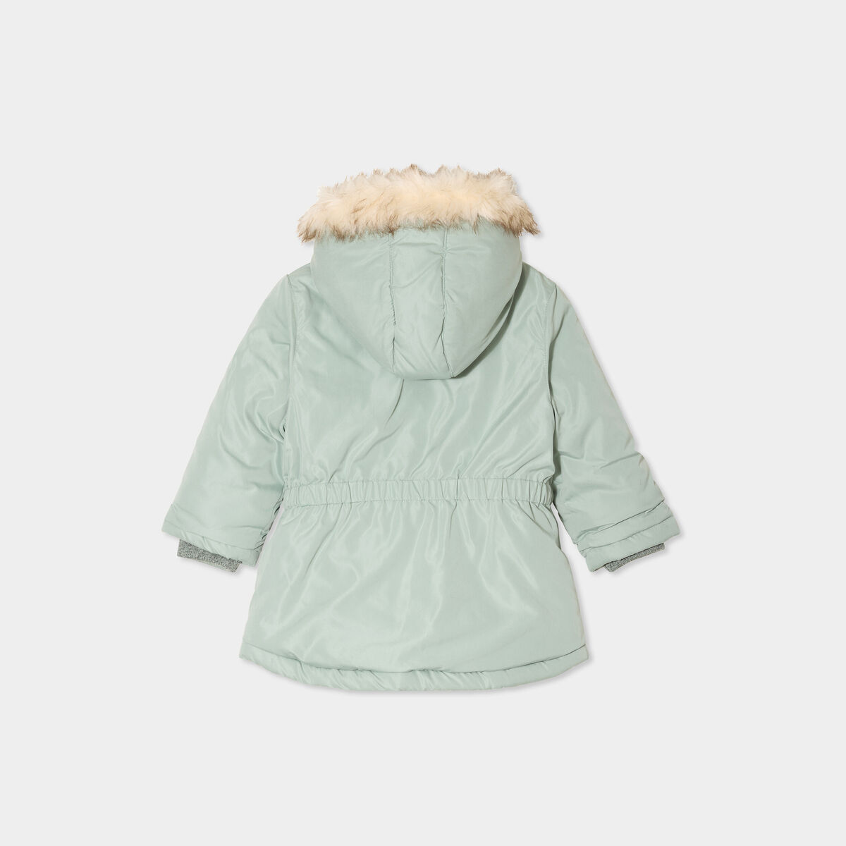 Manteau à capuche fausse fourrure vert kaki bébé fille