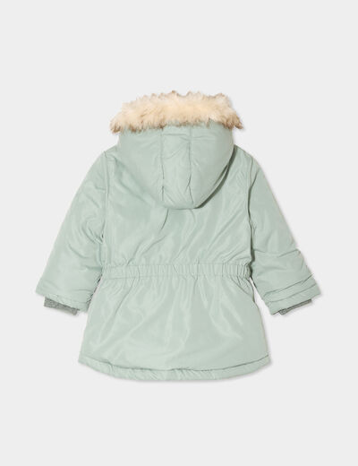 Manteau à capuche fausse fourrure vert kaki bébé fille