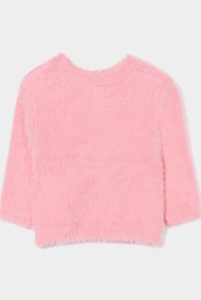 Pull droit mailles duveteuses Kimbaloo rose bébé fille