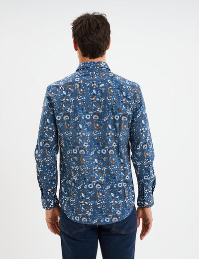 Chemise ajust&eacute;e manches longues bleu fonc&eacute; homme