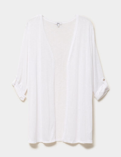Gilet fin mi long manches 3/4 blanc femme