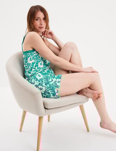 Bas de pyjama short liseré dentelle vert femme