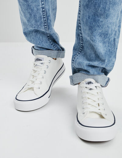 Tennis en toile &agrave; lacets blanc homme