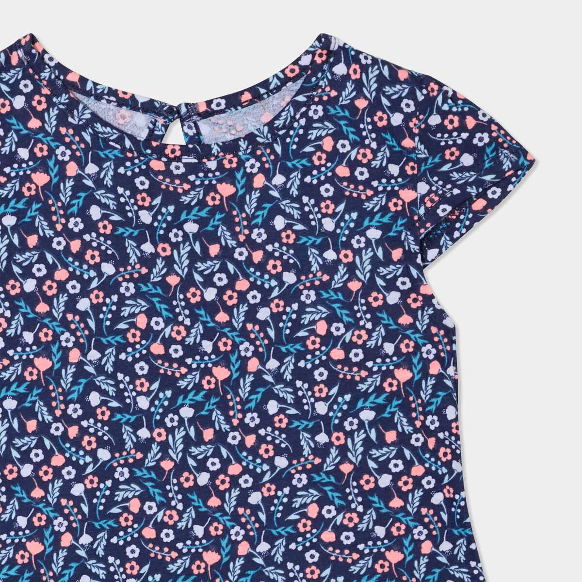 Robe manches courtes coton bleu marine b&eacute;b&eacute; fille