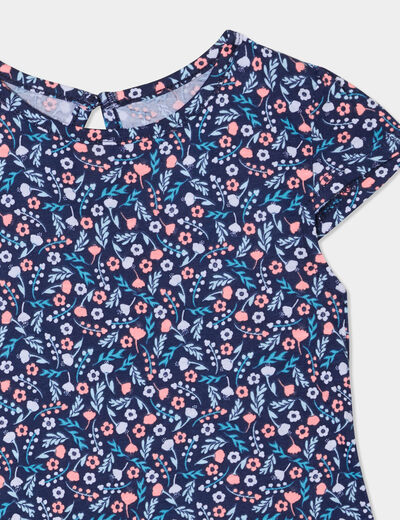 Robe manches courtes coton bleu marine bébé fille