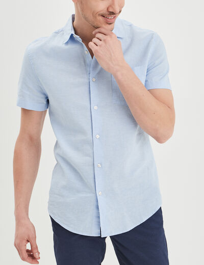 Chemise manches courtes lin mélangé bleu ciel homme