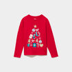 T-shirt &agrave; paillettes No&euml;l col rond coton rouge fille