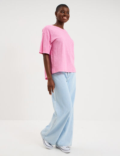 T-shirt col rond manches courtes coton vieux rose femme