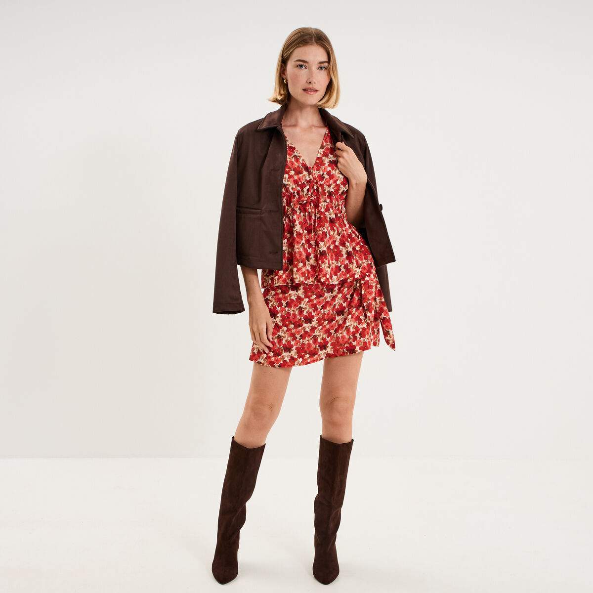 Jupe-short taille &eacute;lastique rouge coquelicot femme