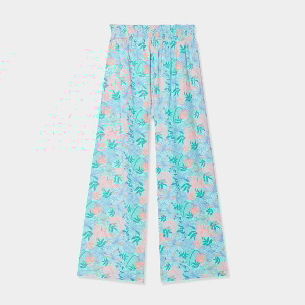 pantalon smocke large fluide bleu clair fille Pantalon smocké large fluide bleu clair fille