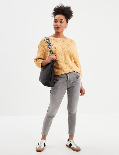 Pull ajouré manches 3/4 Liberto jaune clair femme