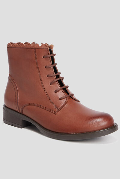 Bottines en cuir à lacets camel fille