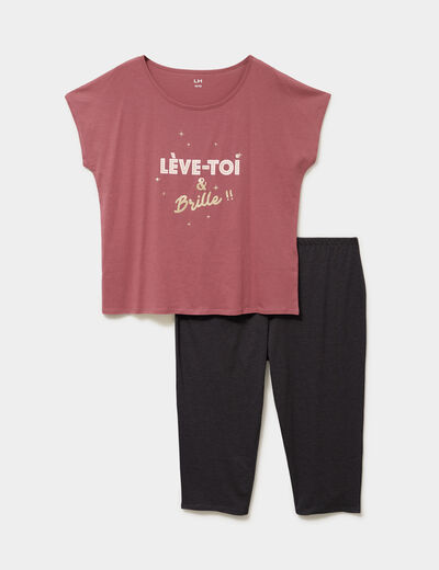 Ensemble pyjama corsaire et t-shirt rose framboise femme grande taille