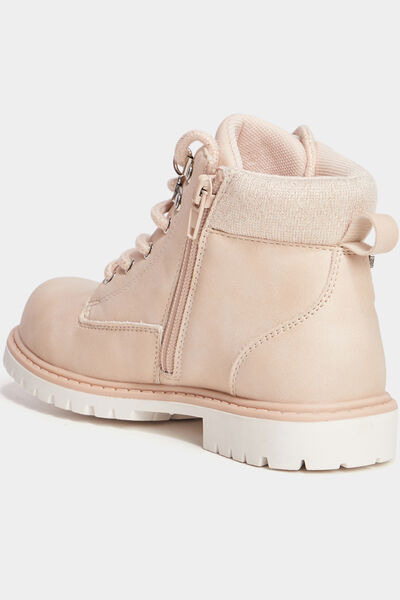 Boots crant&eacute;es &agrave; lacets Trappeur rose clair fille