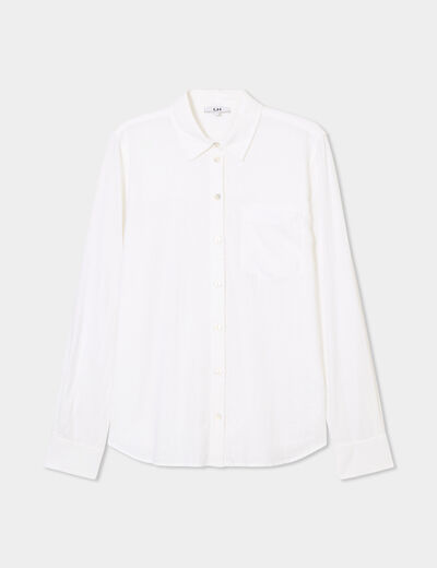 Chemise mélange lin manches longues blanc femme