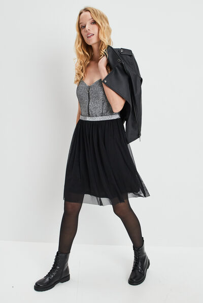 Robe évasée effet 2-en-1 noir femme