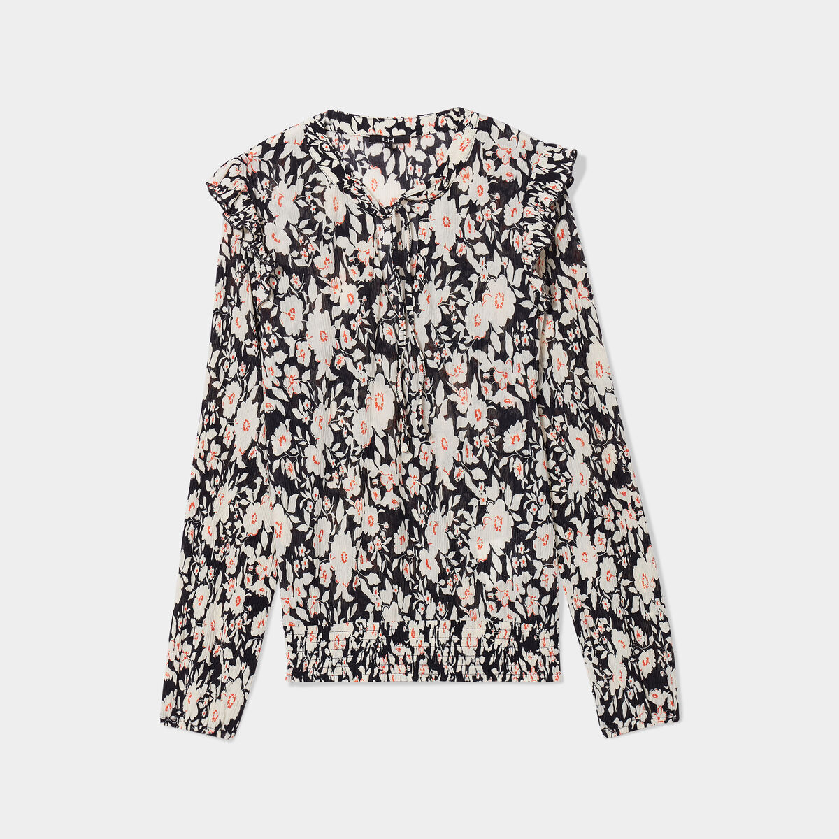 T-shirt cordons à nouer et volants noir femme