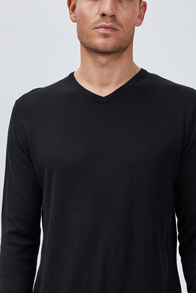 Pull avec col en V noir homme