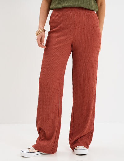Pantalon effet gaufré taille élastiquée vieux rose femme