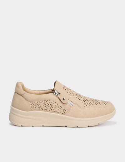 Loafers zippés perforations pied large sable femme
